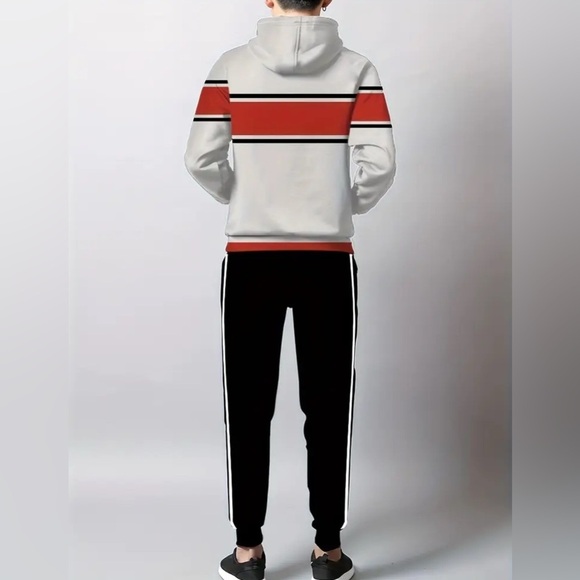 2 Piece: Red & Ivory Casual Digital Print Hoodie Sweatsuit, NWOT - Picture 2 of 6